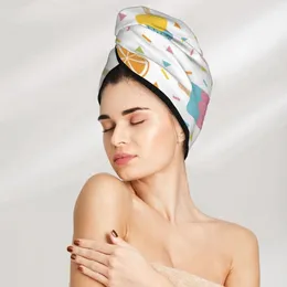 Towel Colourful Tropical Fruits And Ice Cream Memphis Hair Bath Head Turban Wrap Quick Dry For Drying Women Girls Bathroom