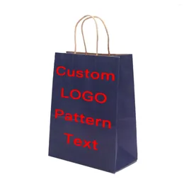 Gift Wrap Kraft Paper Bag Custom Hand-held Spot Printing LOGO Wine Red Takeout Packaging Shopping Dark Blue