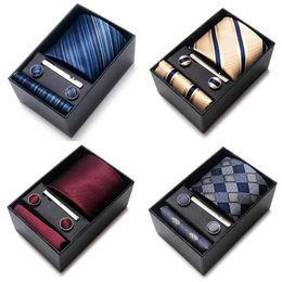 Neck Tie Set Classic Brand Sale Silk Tie Handkerchief Cufflink Set Necktie Cravat Box Fit Office Wedding Accessories Striped Performance