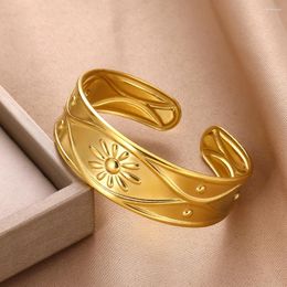 Bangle Vintage Flower Bracelet For Women Stainless Steel Vine Opening Plant Aesthetic Fashion Jewelry Gift Pulseras Mujer