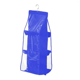 Storage Bags 6 Pockets Transparent Shelf Bag Hanging Handbag Organiser Holder Wardrobe Closets Dustproof Closet