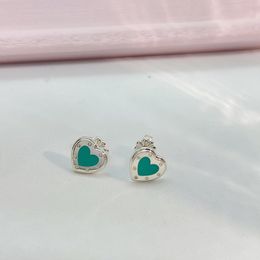 S925 Silver Love Earrings Stud Women Girl Sweet Heart Enamel Blue Pink Red Earring brincos aretes oorbellen luxury brand designer earings ear rings jewelry gift