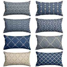 Pillow Navy Blue Geometry Linen Suite Room Decoration Cover Home Office Sofa Decor 30x50cm