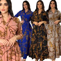 Ethnic Clothing Dress Women Abaya Middle East Muslim Kebaya Retro Long Sleeve Lace-up Arabic Plus Size Flowy Caftan Marocain