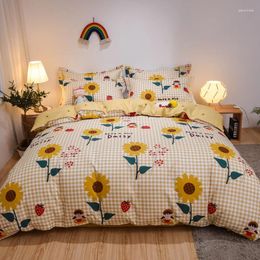 Bedding Sets Duvet Cover Set Home Decoration 4pcs High Quality Printed Lovely Pattern With Chequered Sunflower