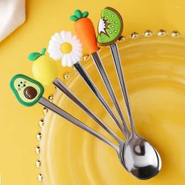 Spoons 15cm Cartoon Fruits Design Coffee Spoon Creative Stainless Steel Ice Cream Fork Long Handle Tea For Stirring