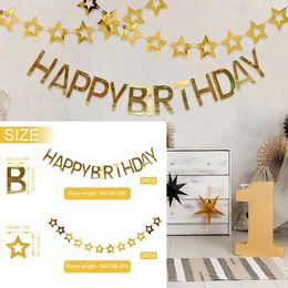 Party Decoration 3pcs Set 16.4ft Gold Paper Card For Birthday Banner Happy