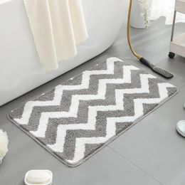 Bath Mats Bathroom Doormats Skin-friendly Machine Washable Rug Striped Plush Modern Simple Floor Mat Water Absorption Non-slip Carpet