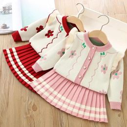 Clothing Sets Girls' Flying Sleeve Long Knitted Sweater Set Autumn And Winter Two Piece Dress Baby Birthday Party Suit