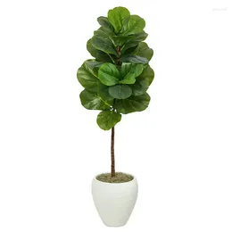 Decorative Flowers Fiddle Leaf Artificial Tree In White Planter