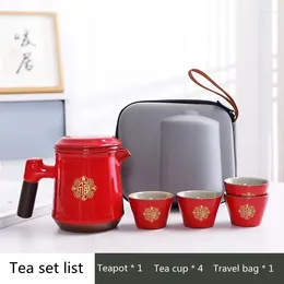 Teaware Sets Porcelain Chinese Kungfu Travel Tea Set Ceramic Portable Outdoor Cup Camping Equipment Wooden Handle Teapot Drinking