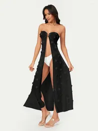 CHQCDarlys Women S Swimwear Cover Ups Sexy Strapless Off Shoulder Open Front Long Dress Flower See Through Beach Up