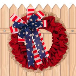 Decorative Flowers Patriotic Wreath Red White And Blue With Bow Festival Garland Door Hanger Handcrafted Decorations For Front