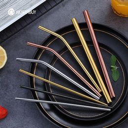 Drinking Straws WORTHBUY Colorful Straw 304 Stainless Steel For Drinks Reusable Metal With Cleaner Brush Bar Accessories