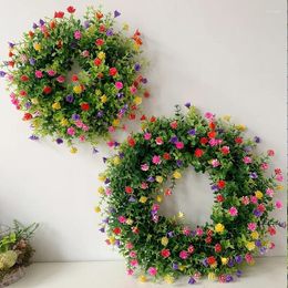 Decorative Flowers 30/40cm Colorful Sky Star Wreath For Front Door Artificial Garland Round Green Leaf Eucalyptus Home Festival Decorations