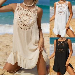 Beach Cover Up For Women Knitted Sunflower Wear Solid Fringe Tunic Ladies White Bathing Suit Cover-ups Bikini Ups