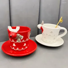 Cups Saucers Porcelain Christmas Cup Handle Kawaii Reusable Vintage Services Coffee Creative Ceramic Tazzine Caffe Kitchenwear OB50BD