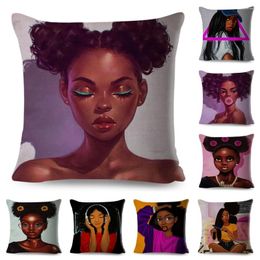 Pillow Beautiful Africa Girl Case Decorative Colourful Cartoon Women Cover For Sofa Car Home Polyester Pillowcase 45x45cm