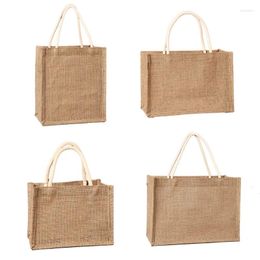 Shopping Bags Jute Tote Burlap Reusable Beach Grocery Bag With Handle Large Capacity Travel Storage Organiser For Women Girls