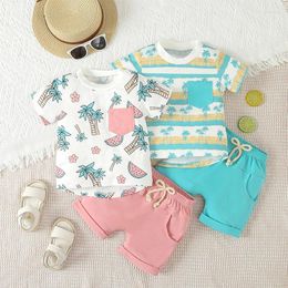 Clothing Sets 0-36months Toddler Girls 2 Piece Outfits Tree Print Short Sleeve T-Shirt And Elastic Shorts For Infant Summer Clothes Set