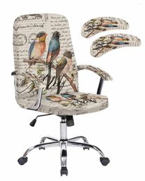 Chair Covers Vintage Bird Hand Drawn Envelope Elastic Office Cover Gaming Computer Armchair Protector Seat