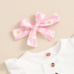 Clothing Sets Born Infant Baby Girl Summer Outfits Ribbed Ruffle Romper Bowknot Shorts Headband Set Toddler 3Pcs Clothes