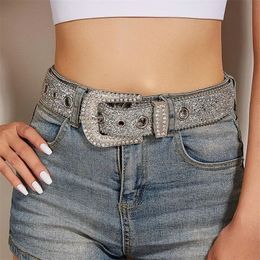 Rhinestone womens wide waistband decoration European design fashionable and Personalised sequin jeans with a belt feeling 240429