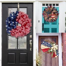 Decorative Flowers 4th Of July Patriotic Wreath America Independence Day Garland American Tinsel Flag Wall Supplies Tree Party Hanging Z1n0