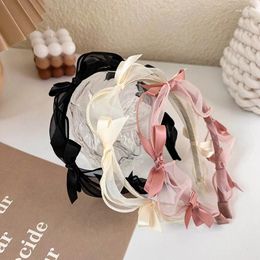 Hair Clips Sweet Bow Ribbon Headband Princess Temperament Pressed Simple Thin Edge Lace Mesh Women Girls Accessories