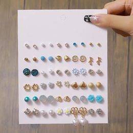 Stud Earrings Mixed Blue Crystal Pearl Beaded Cute 30 Pairs Sets For Women Fashion Exquisite Heart Love Earring Set Girl Jewelry Gift