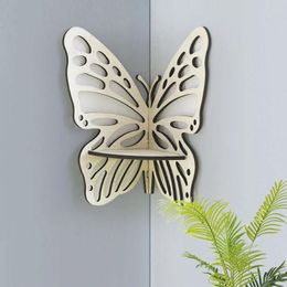 Decorative Plates Butterfly Corner Shelf Wall Mounted Showcase Stand Wood Crystal Display For Living Room Bathroom Bedroom
