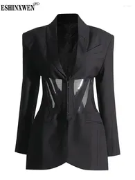 Women's Suits Eshin V Neck Long Sleeve Hollow Out Balck Single Breasted Blazer For Women 2024 Spring Fashion Female Coats Jackets TH6922