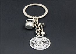 10pcBarbell Keychain Gym keep fitness Sport Kettle Bell And Strong Is Beautiful Charm body building Key Ring For Men Women8131684