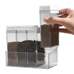 Storage Bottles Clear Seasoning Box Spice Jar Set Salt And Pepper Bottle Container Rack 4 Pieces Portable Jars With Tray