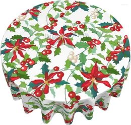 Table Cloth Xmas Red Christmas Cover 60 Inch Round Floral Tablecloth Reusable For Kitchen Party