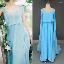 Party Dresses Scoop Neck Simple Ruched Chiffon A Line Evening Dress Custom Made Shoulder Trailing Backless Serenity Boho Cocktail Prom Gowns