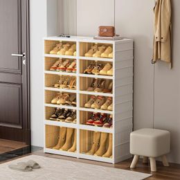 6 Tier Shoe Storage Cabinet Foldable Rack with Magnetic Clear Door Easy Assembly Dust Free Collapsible 240506