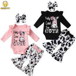 Clothing Sets 3Pcs Born Infant Baby Girls Clothes Set Cute Printed Long Sleeve Bodysuit Top And Flared Pants Headband Spring Autumn Outfits