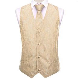 Men's Vests Hi-Tie Paisley Champagne Silk Mens Suit 4PC Woven Waistcoat Tie Pocket Square Cufflink Business Wedding Dress Waist Jacket