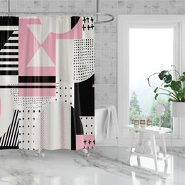 Shower Curtains 1PC Pink Grey Chequered Patterned Printed Curtain Waterproof Fashionable For Bathroom Showers And Bathtubs Home El