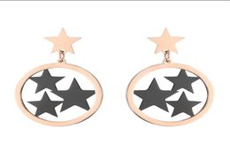 Stud 316L Stainless Steel Hollow Round Four Gold Black Star Earrings Titanium Female Rose No Fade8619871