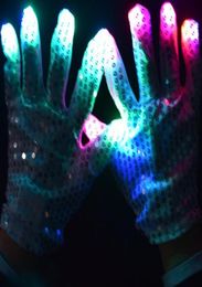 LED Flashing Silver Sequins Gloves Party Dance Finger Lighting Glow Mittens Gloves bar Halloween Christmas performance stage props1436169