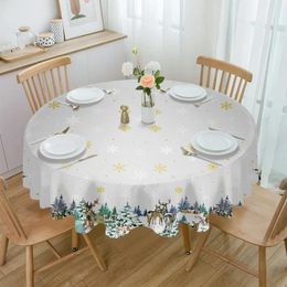 Table Cloth Christmas Pine Tree Elk Forest Waterproof Tablecloth Decoration Wedding Home Kitchen Dining Room Round