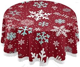 Table Cloth Round Tablecloth Beautiful Christmas Snowflake Circle Cover Tabletop Fabric With Trim Ribbon For Party Picnic 60 In