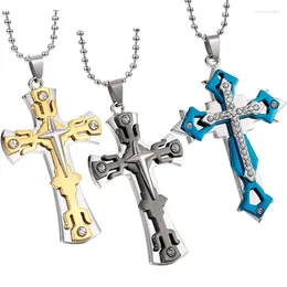 Pendant Necklaces Fashion Cross Necklace Women Men 3 Colour Link Chain Charm Cool Boys Girls Punk Hip Hop Jewellery Gift
