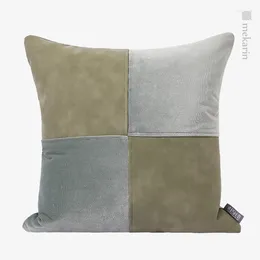 Pillow Nordic Model Room Bedside Living Bedroom Pillowcase Modern Grey Green Square Stitching Suede Villa
