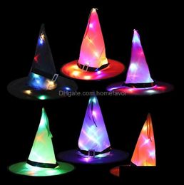 Party Hats Festive Supplies Home Garden Led Lights Halloween Witch Hat Outdoor Tree Hanging Glow In The Dark Colorf Glowin Dhs8X1373485