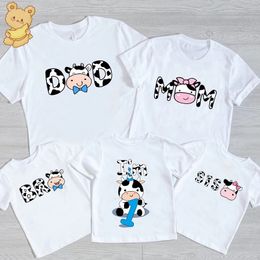 Baby Cow Birthday Party T Shirt Family Outfit Matching Clothes Holiday Look Father Mother Kids Shits 1 Year First Birthday Shirt 240508