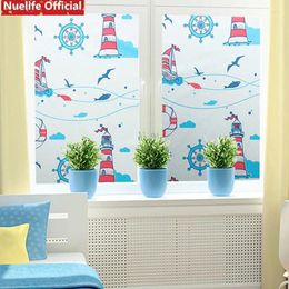 Window Stickers Cartoon Boat Lighthouse Pattern Electrostatic Frosted Glass Film Living Room Bedroom Kids Dormitory Balcony