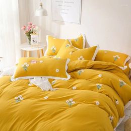 Bedding Sets Candy Colour Lace Set 3pcs/4pcs Bed Linens 1.2-2M Pillowcases Girl And For Sheets Cute Kawaii